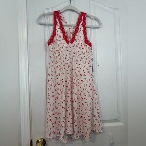 Red White Halter Dress Chili Peppers NWT Sz  L Cute Flirty Summer Fairy Goth